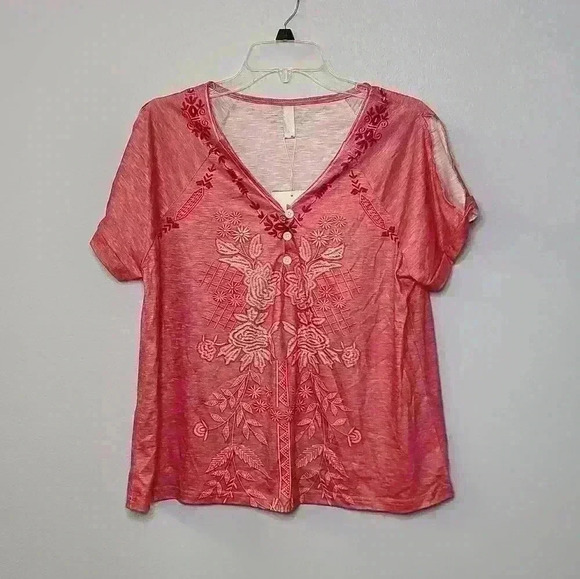 NWT NoraCora Women's cold shoulder short sleeve button front blouse size L - Picture 1 of 8